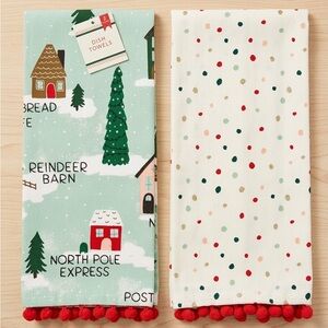 Holiday Dish Towels Set with Red Accents